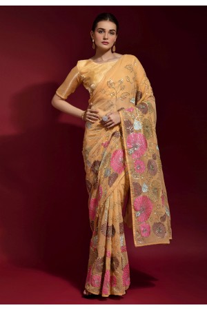 Banglori silk light weight Saree in Mustard colour 170202