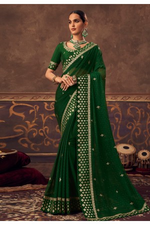 Chinon Saree with blouse in Green colour 4806