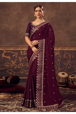 Chinon Saree with blouse in Maroon colour 4805