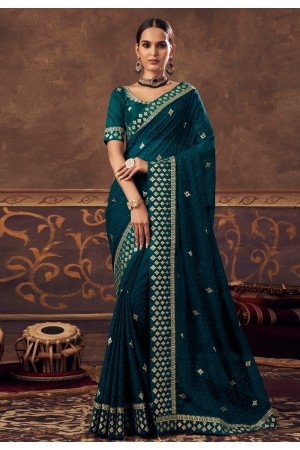 Chinon Saree with blouse in Teal colour 4808