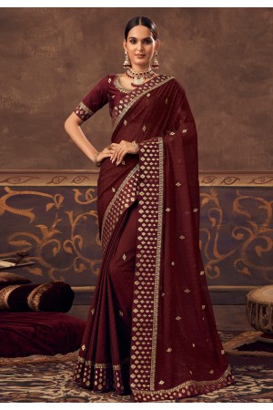 Chinon Saree with blouse in Wine colour 4802