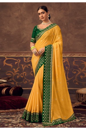 Chinon Saree with blouse in Yellow colour 4803