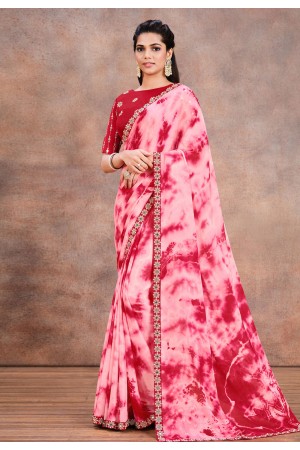 Crepe georgette printed Saree in Pink colour 42211