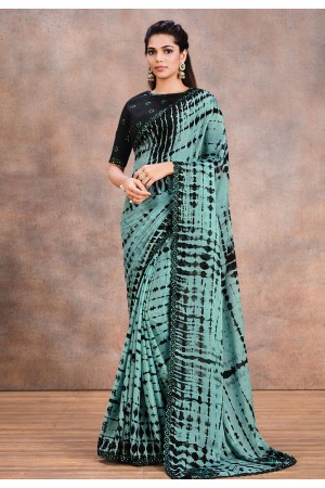 Crepe georgette printed Saree in Sea green colour 42207