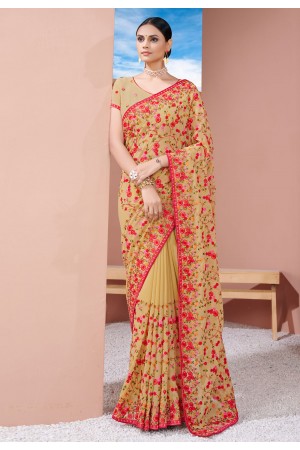 Georgette Saree with blouse in Beige colour 1333