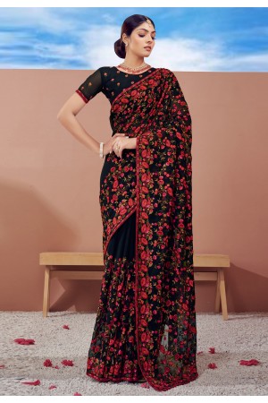 Georgette Saree with blouse in Black colour 1335