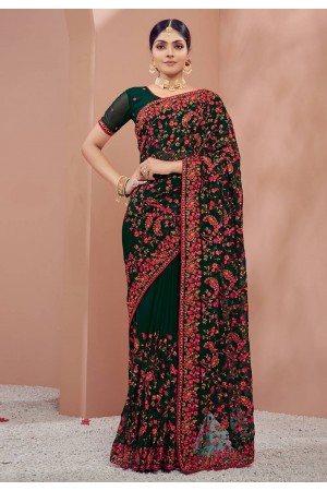 Georgette Saree with blouse in Green colour 1338