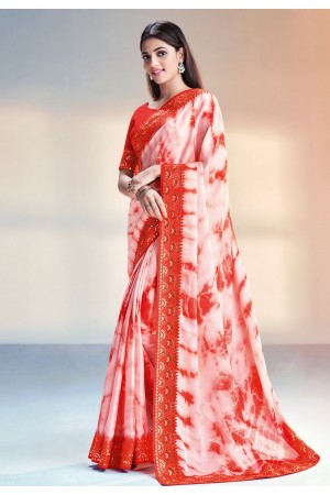 Satin silk Saree with blouse in Orange colour 42301