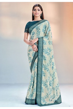 Satin silk Saree with blouse in Sea green colour 42302