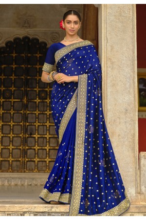 Silk Saree with blouse in Blue colour 87834