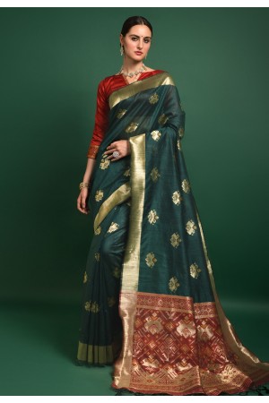 Silk Saree with blouse in Green colour 10951