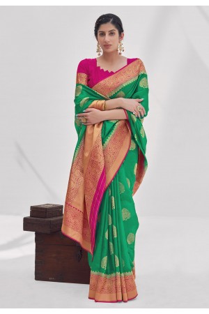 Silk Saree with blouse in Green colour 16002