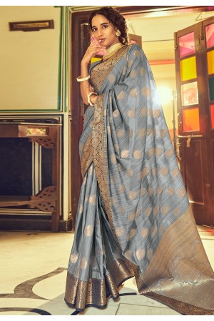 Silk Saree with blouse in Grey colour 10066