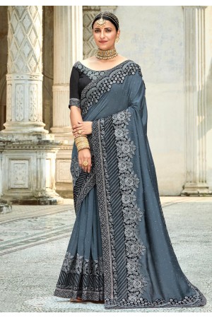 Silk Saree with blouse in Grey colour 34317