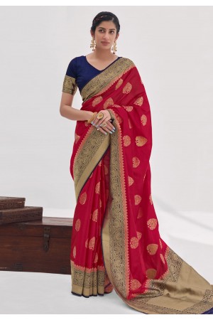 Silk Saree with blouse in Maroon colour 16006