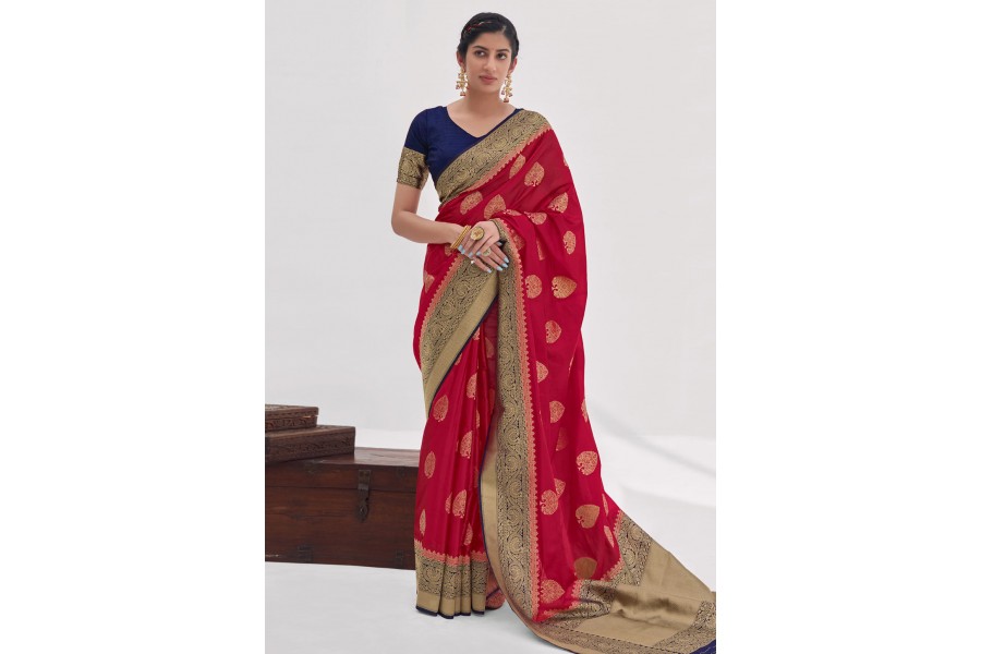 Bulbul maroon crochet saree with blouse
