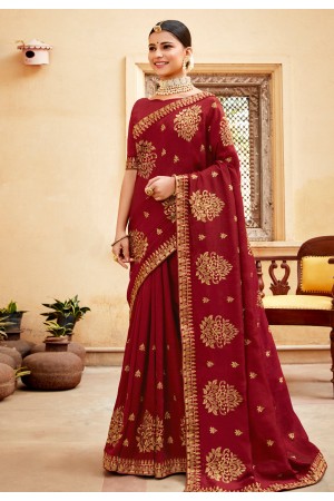 Silk Saree with blouse in Maroon colour 2234