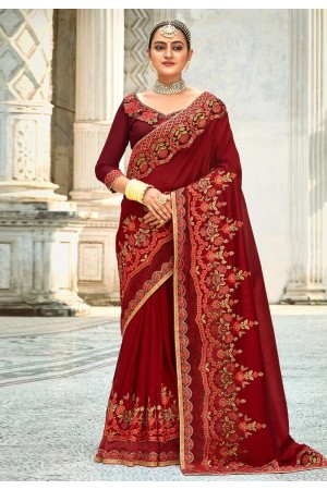 Silk Saree with blouse in Maroon colour 34320