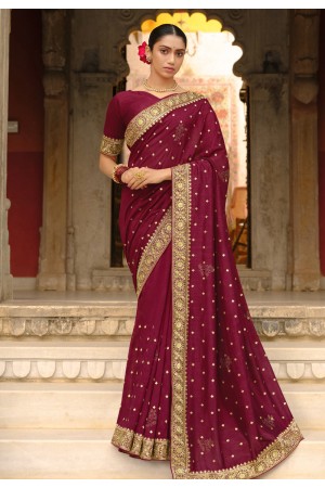 Silk Saree with blouse in Maroon colour 87832