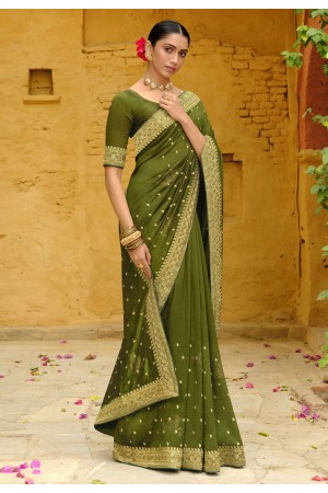 Silk Saree with blouse in Mehndi colour 87829