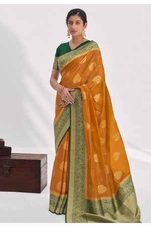 Silk Saree with blouse in Mustard colour 16003