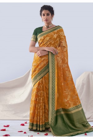 Silk Saree with blouse in Mustard colour 18005