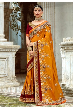 Silk Saree with blouse in Mustard colour 34319