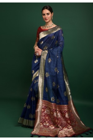 Silk Saree with blouse in Navy blue colour 10950