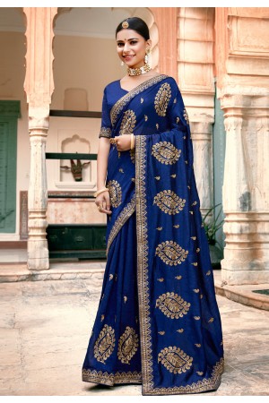 Silk Saree with blouse in Navy blue colour 2231
