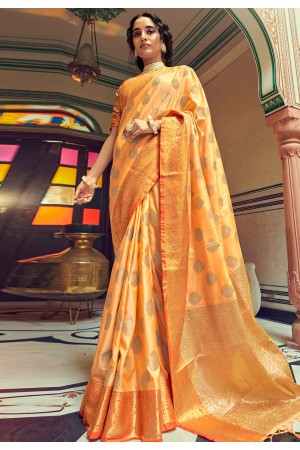 Silk Saree with blouse in Orange colour 10064