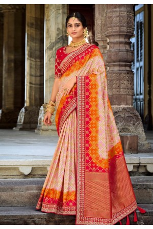 Silk Saree with blouse in Orange colour 209