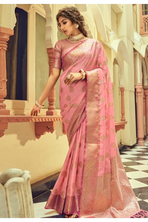 Silk Saree with blouse in Pink colour 10063