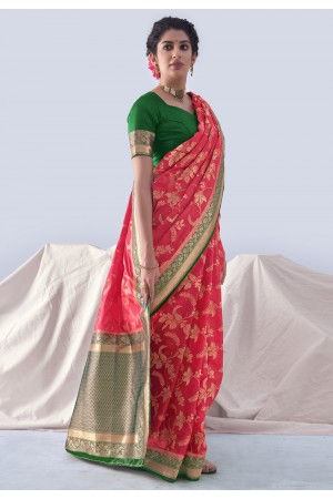 Silk Saree with blouse in Pink colour 18006