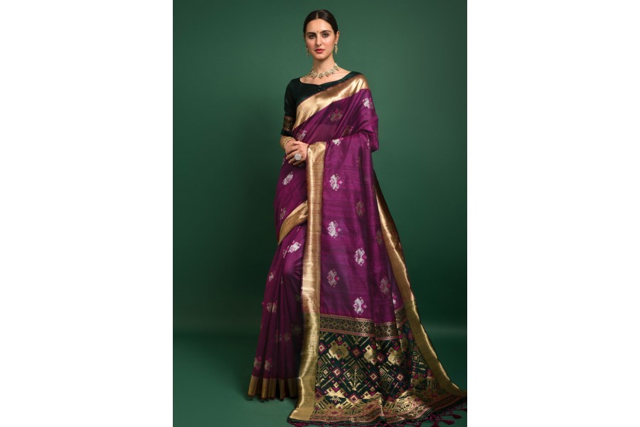 Purple Semi Silk Saree with Hand Work blouse combo main image 0