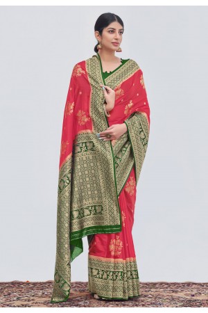 Silk Saree with blouse in Red colour 17002