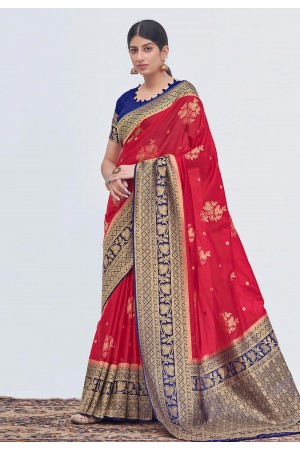 Silk Saree with blouse in Red colour 17005