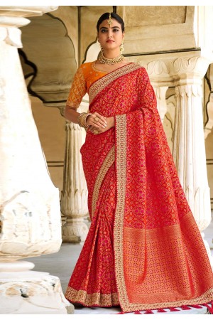 Silk Saree with blouse in Red colour 213