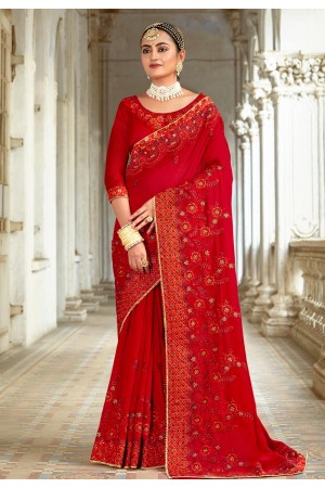 Silk Saree with blouse in Red colour 34314