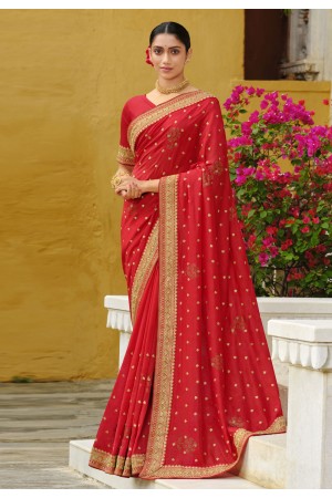 Silk Saree with blouse in Red colour 87827