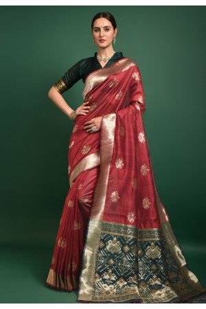 Silk Saree with blouse in Rust colour 10955