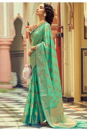 Silk Saree with blouse in Sea green colour 10062