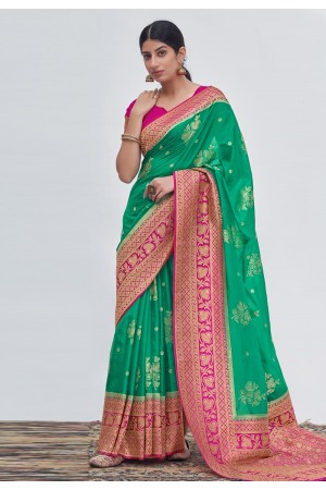 Silk Saree with blouse in Sea green colour 17006