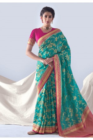 Silk Saree with blouse in Sea green colour 18001