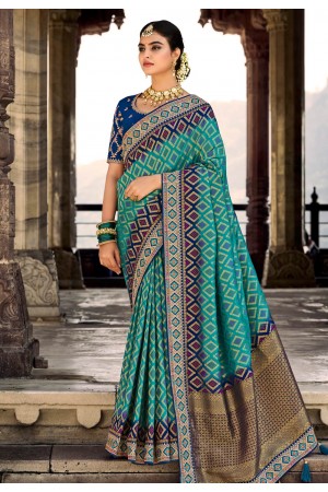 Silk Saree with blouse in Sea green colour 208