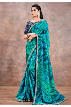 Silk Saree with blouse in Sea green colour 42212