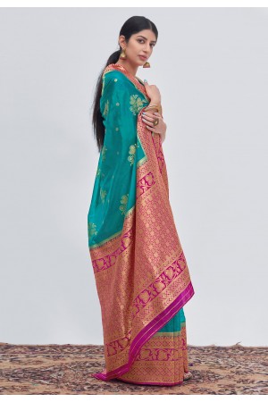 Silk Saree with blouse in Sky blue colour 17003