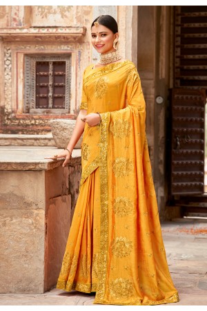 Silk Saree with blouse in Yellow colour 2233