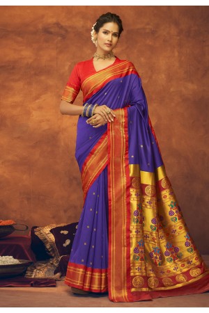 Silk paithani Saree in Blue colour 42002