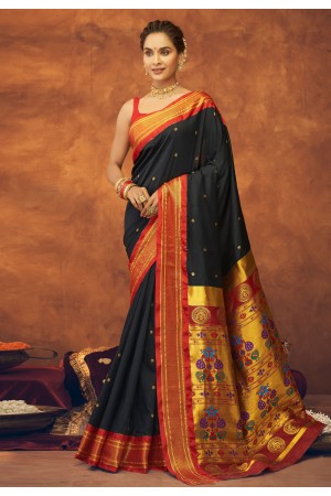 Silk paithani Saree with blouse in Black colour 42003