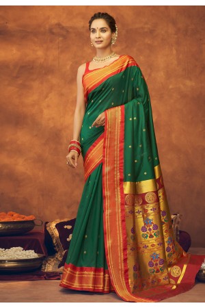 Silk paithani Saree with blouse in Green colour 42005